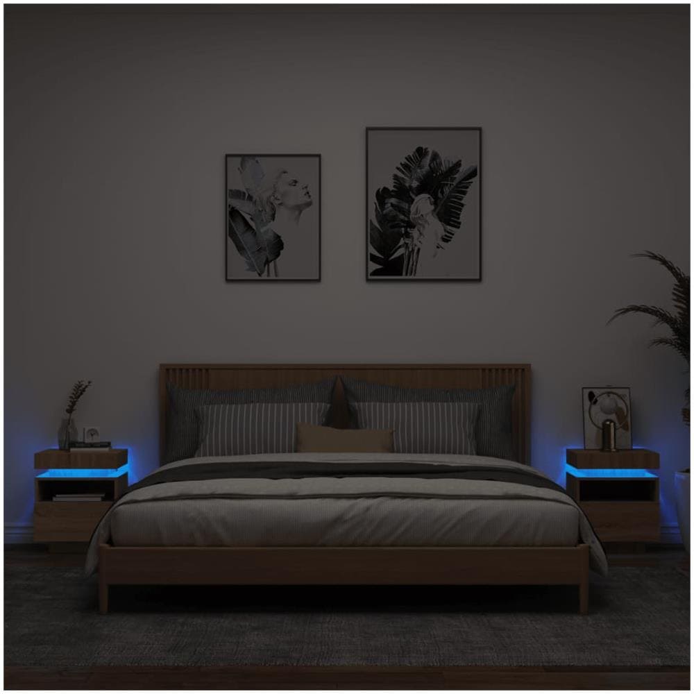 Comodini Con Luci Led 2pz Rovere Sonoma 40x39x48,5 Cm - Foto 1