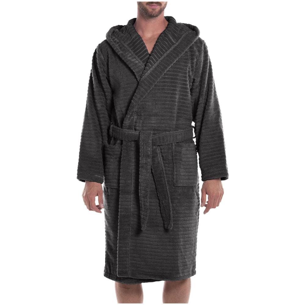 Accappatoio Con Cappuccio Spugnissima Stripe In Cotone Colore Grigio Misura Ml - Foto 2