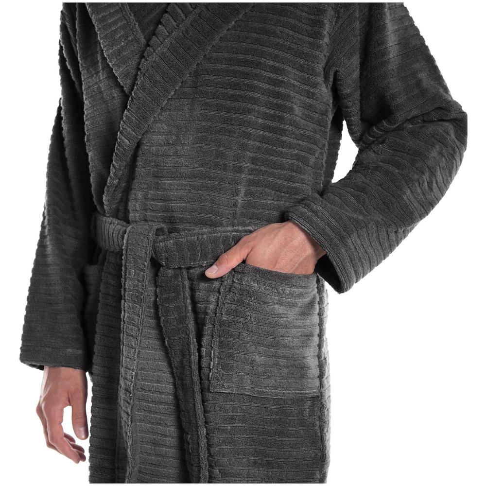 Accappatoio Con Cappuccio Spugnissima Stripe In Cotone Colore Grigio Misura Ml - Foto 3