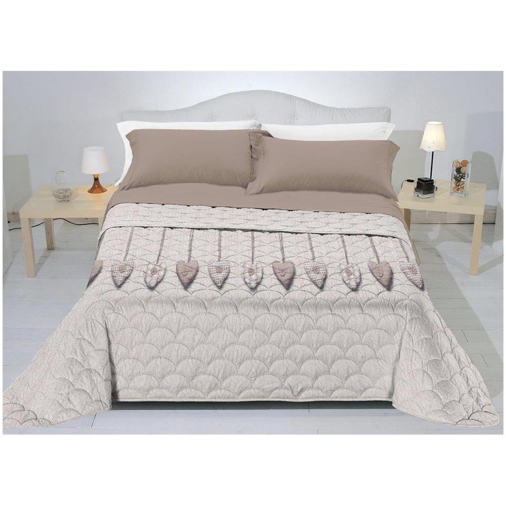 Trapuntino Estivo 100gr mq Disegno Cuore Appeso 2 Piazze Matr.le Beige - Foto 2