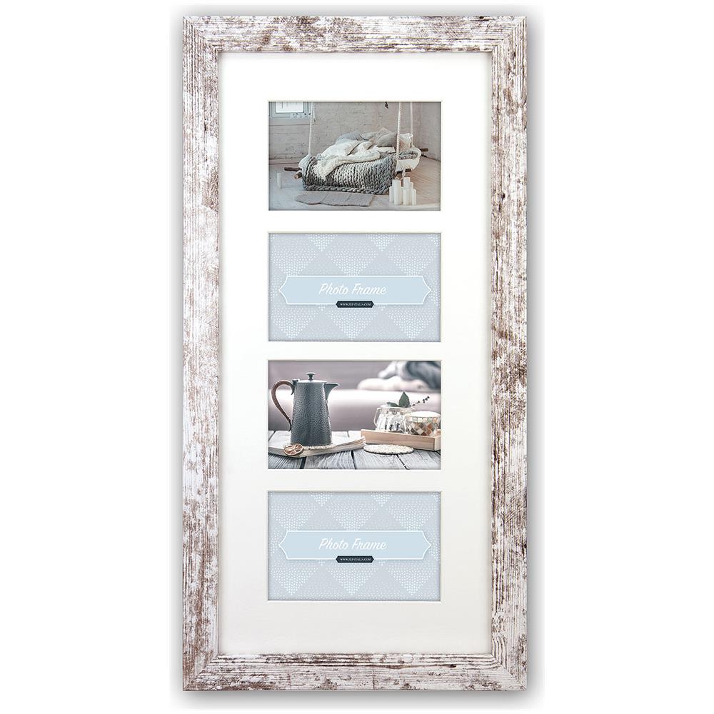 S. r. l. Nelson 6 4Q Cornice portafoto in Legno, Legno, Chabby Chic Bianco, per 4 X Immagine Formato 10 x 15 cm, - Foto 1
