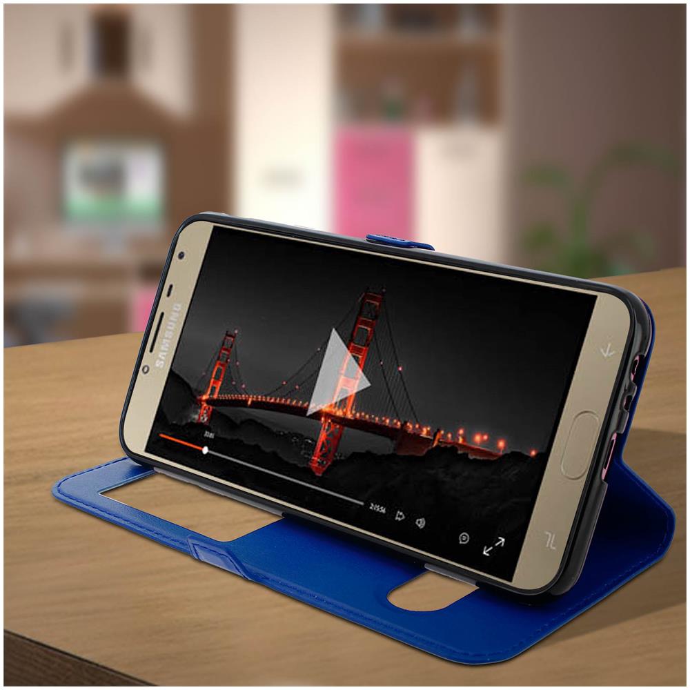 Custodia Galaxy J4 Plus Sportellino 2x Finestre Cover Silicone - Blu - Foto 2