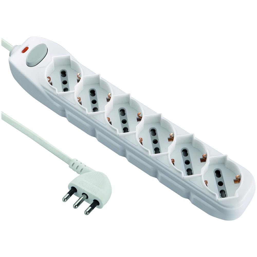 Multipresa Con Interruttore Luminoso, 6 Prese Schuko Bivalenti 10/16a, Cavo 1,5m - Foto 1