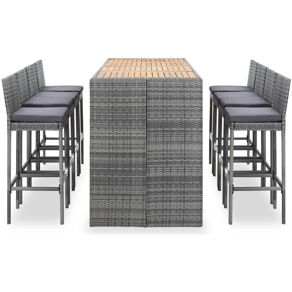 Set Da Bar Da Giardino 9 Pz Polyrattan E Legno Acacia Grigio - Foto 2