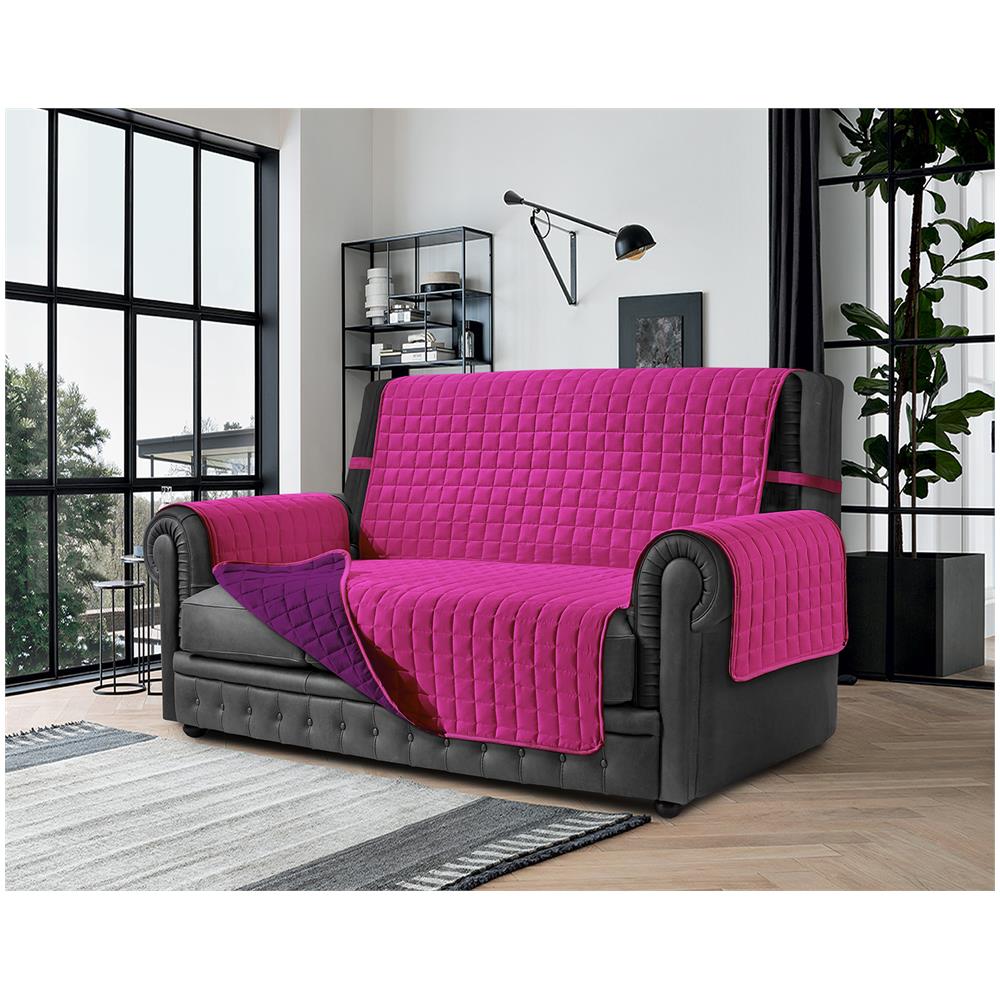 Copridivano Antimacchia - Salvadivano Trapuntato Double Face - 4 Posti Per Seduta Da 230 A 255 Cm - Fuxia / mora - Foto 1