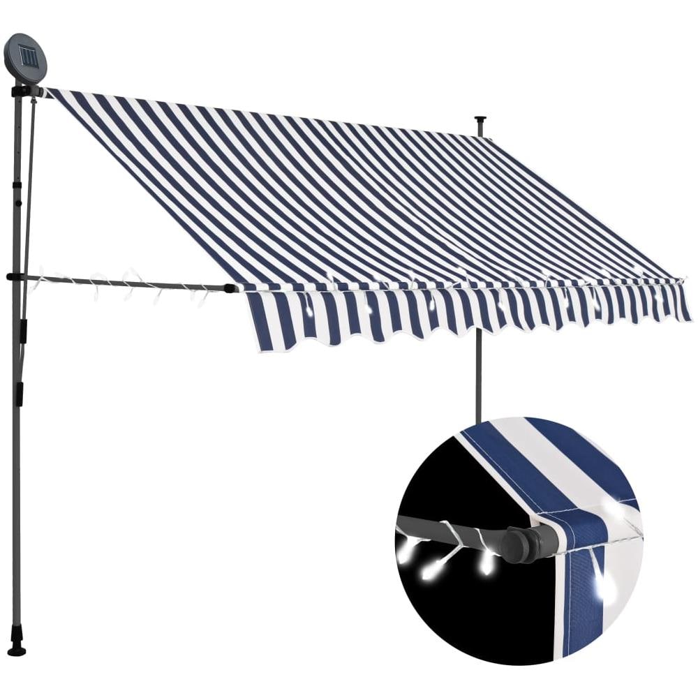Tenda da Sole Retrattile Manuale con LED 300 cm Blu e Bianca - Foto 1