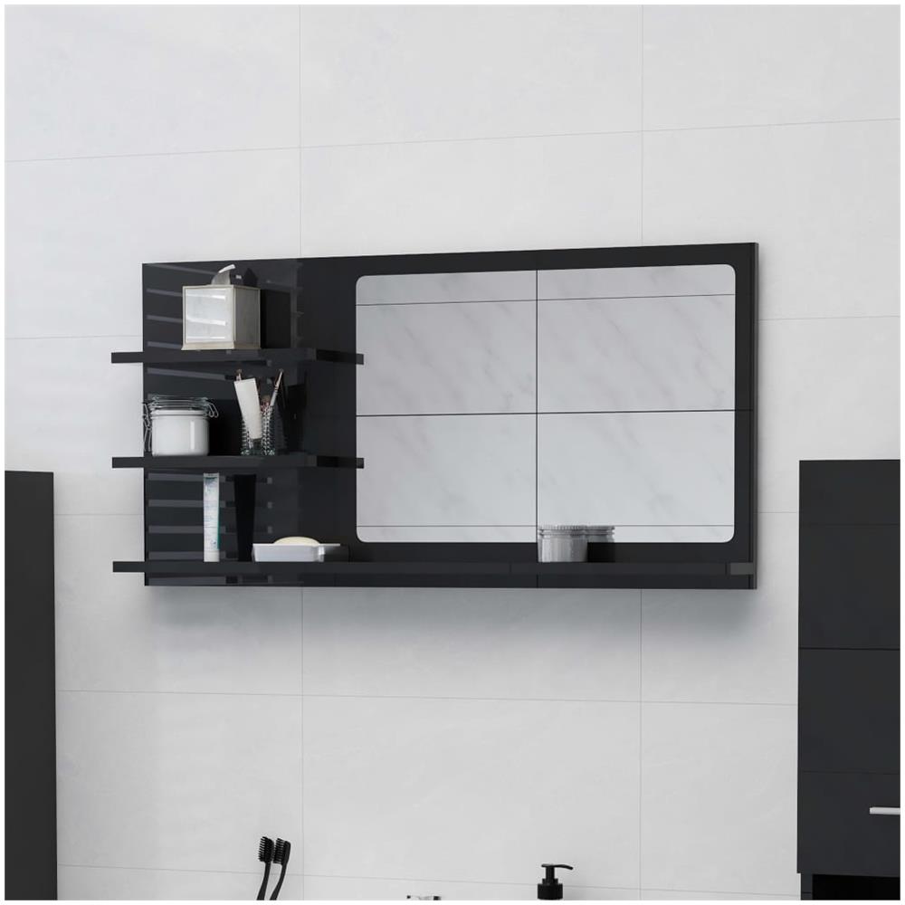 Specchio da Bagno Nero Lucido 90x10,5x45 cm Legno Multistrato - Foto 1