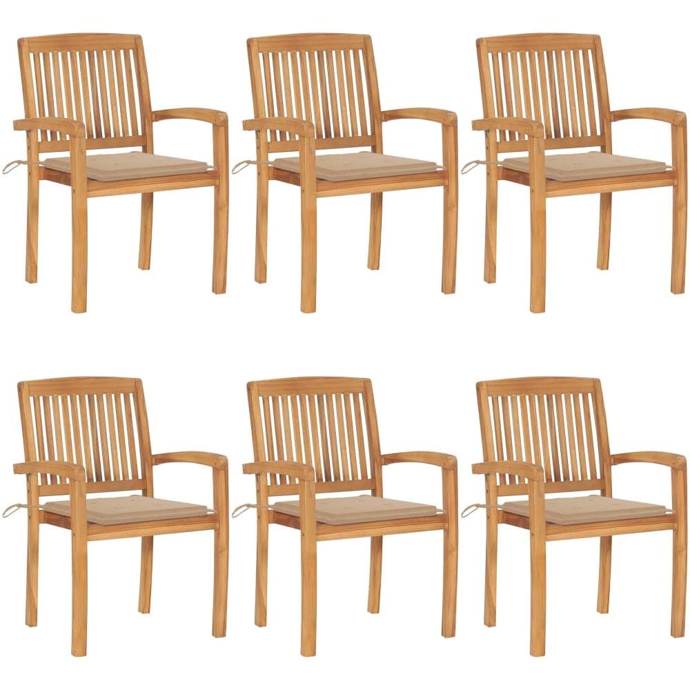 Sedie da Giardino Impilabili con Cuscini 6 pz Massello di Teak - Foto 1