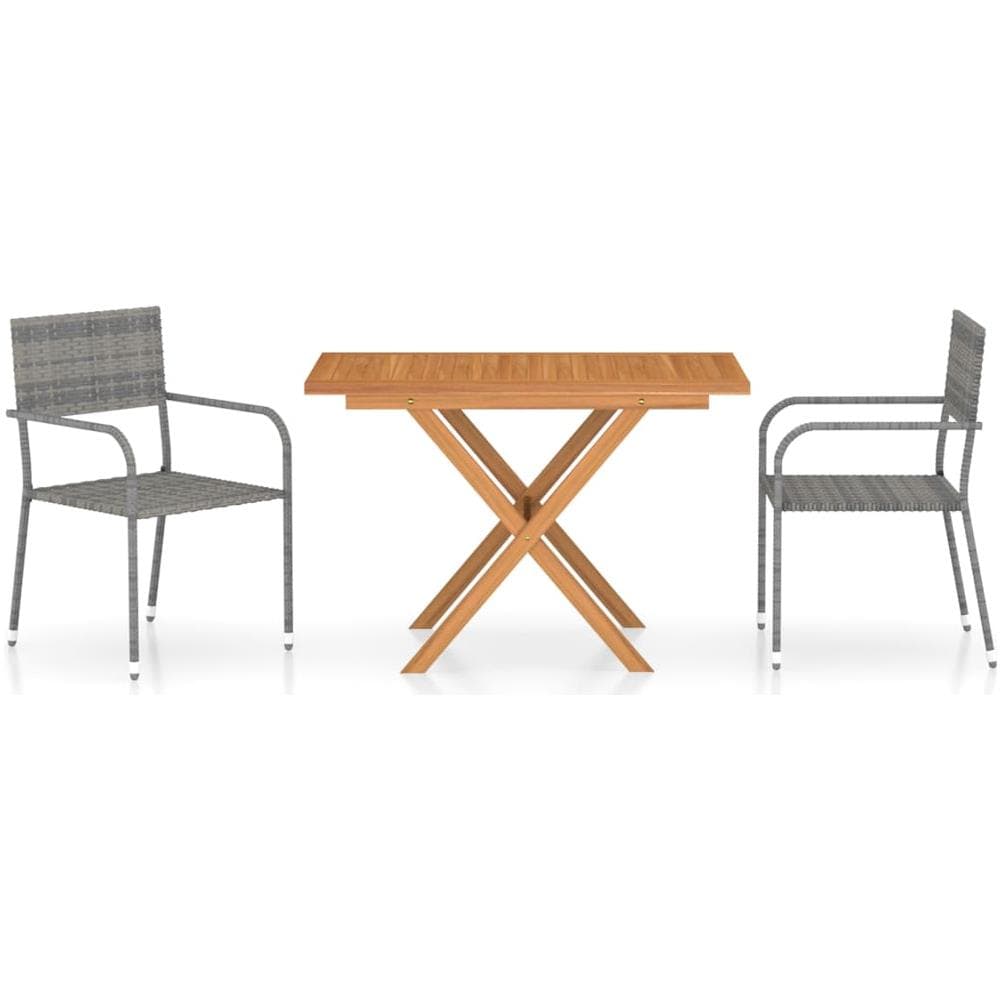 Set da Pranzo Giardino 3 pz Polyrattan e Massello Acacia Grigio - Foto 1