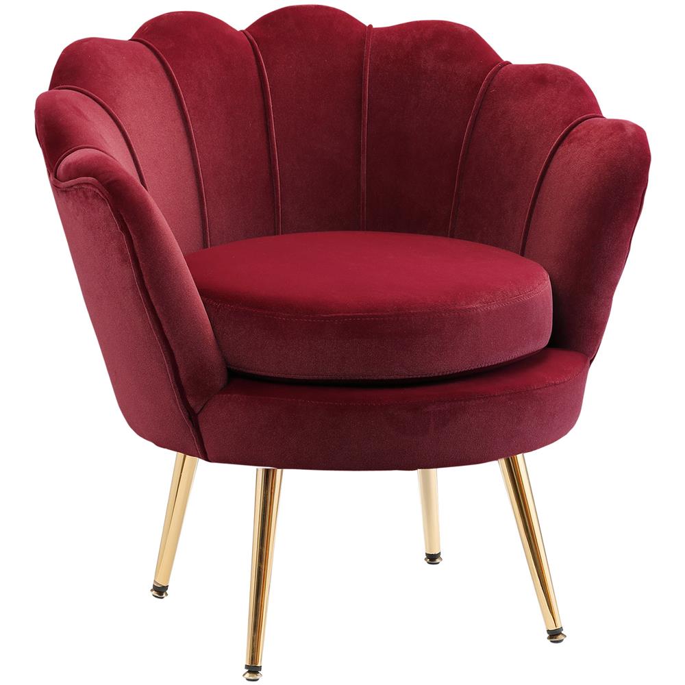 Poltrona Vintage Di Design In Velluto Rosso Scuro, Poltroncina Da Camera Con Schienale Alto 76x67x74cm - Foto 13