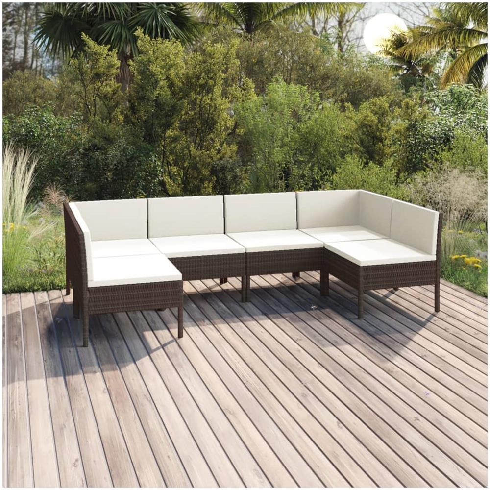 Set Divani Da Giardino 6 Pz Con Cuscini In Polyrattan Marrone - Foto 1