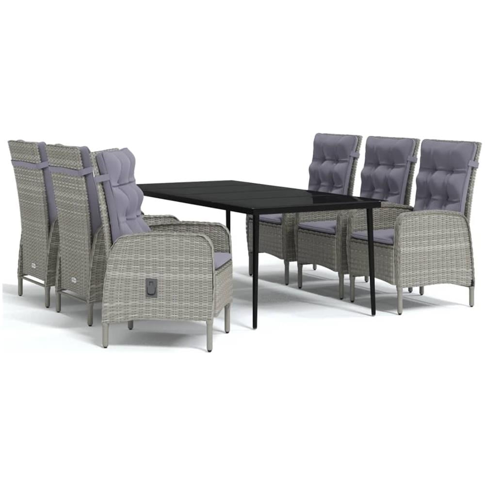 Set Da Pranzo Per Giardino 7 Pz Con Cuscini Grigio E Nero - Foto 2