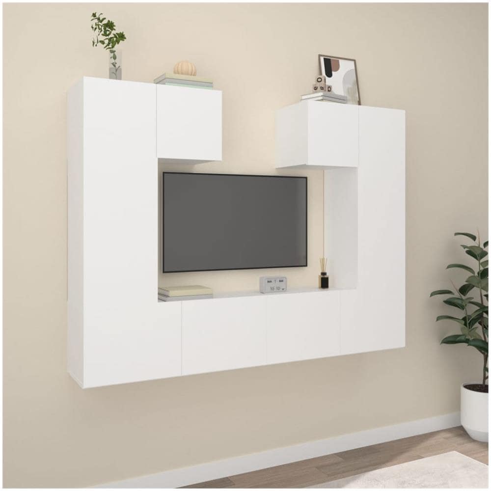 Set Di Mobili Porta Tv 6 Pz Bianco In Legno Multistrato - Foto 1