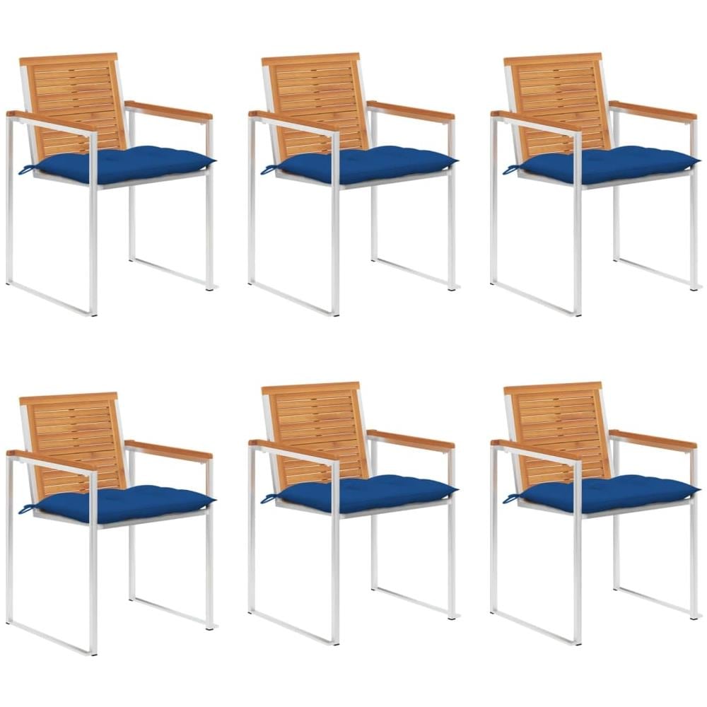 Sedie Da Giardino Con Cuscini 6 Pz In Legno Massello Di Acacia - Foto 1