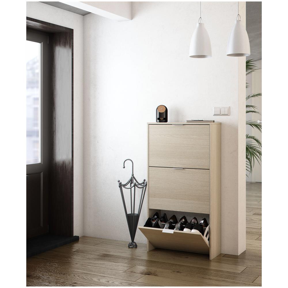 Scarpiera Escondido, Armadio Portascarpe A 3 Ante A Ribalta, Mobile Doppia Capienza Per Max 18 Paia Di Scarpe, 70x17h180 Cm, Rovere - Foto 1