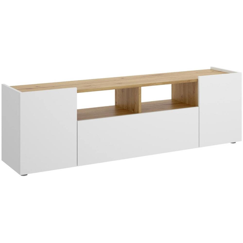 Mobile Porta Tv Etna, Credenza Bassa Da Soggiorno, Madia Da Salotto Per Televisione, 142x35h44 Cm, Bianco E Rovere Nodi - Foto 2