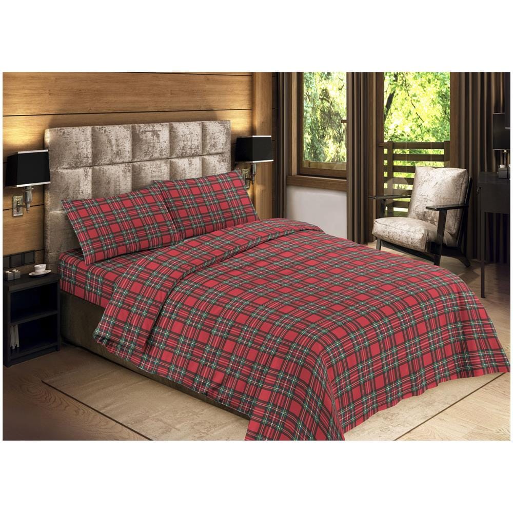 Completo Lenzuola Letto Camera In 100% Cotone Made Italy Vari Disegni Rp 1 Piazza Kilt Rosso - Foto 1
