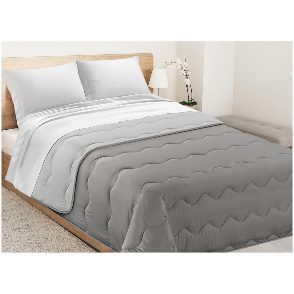 Trapunta Piumone Letto Invernale Imbottita 300gr Microfibra Double Face Bicolor 1 Piazza Grigio-grigio - Foto 1