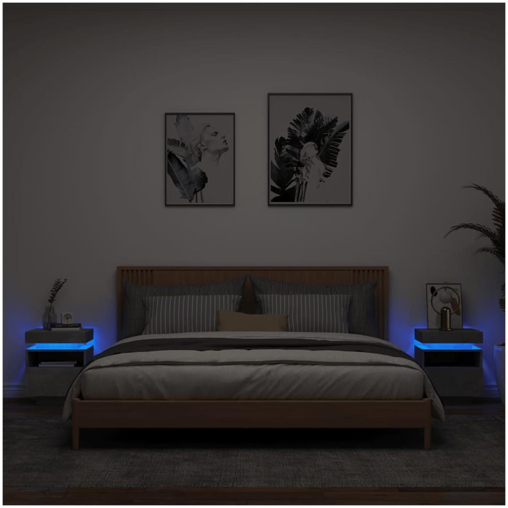 Comodini Con Luci Led 2pz Grigio Cemento 40x39x48,5 Cm - Foto 1