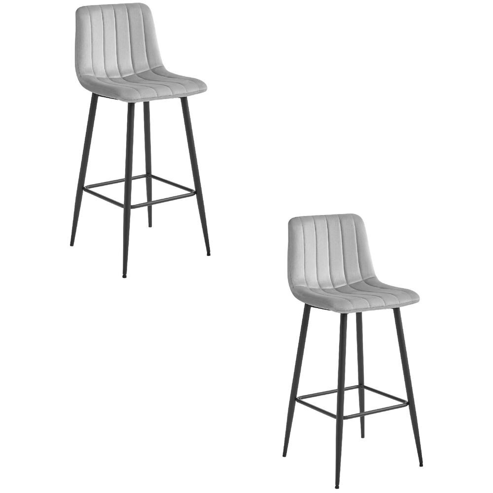 Sgabello da bar POZZA - Velluto grigio argento con gambe nere x 2 - Foto 1