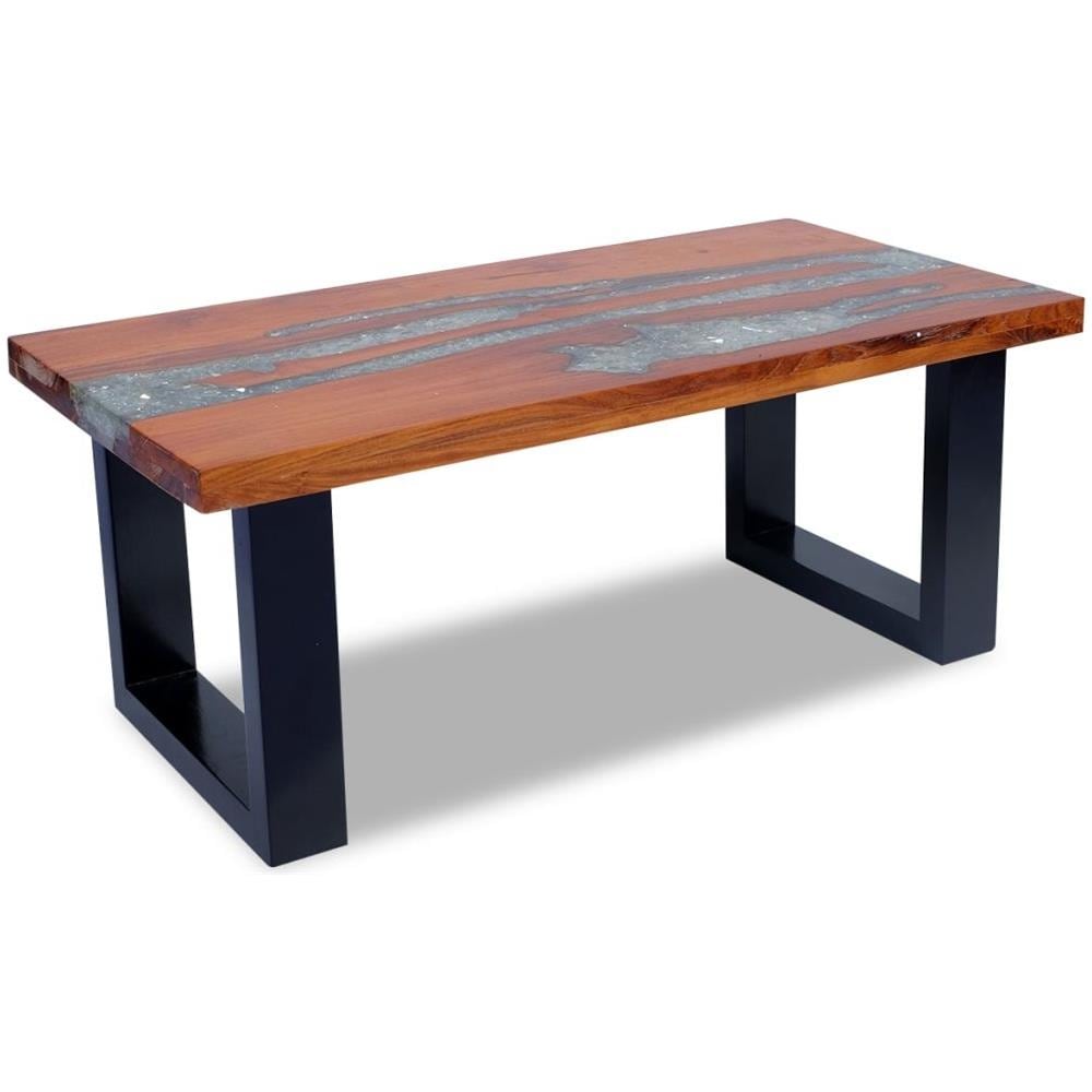 Tavolino Da Caffè In Legno Di Teak Solido E Resina 100x50 Cm - Foto 2