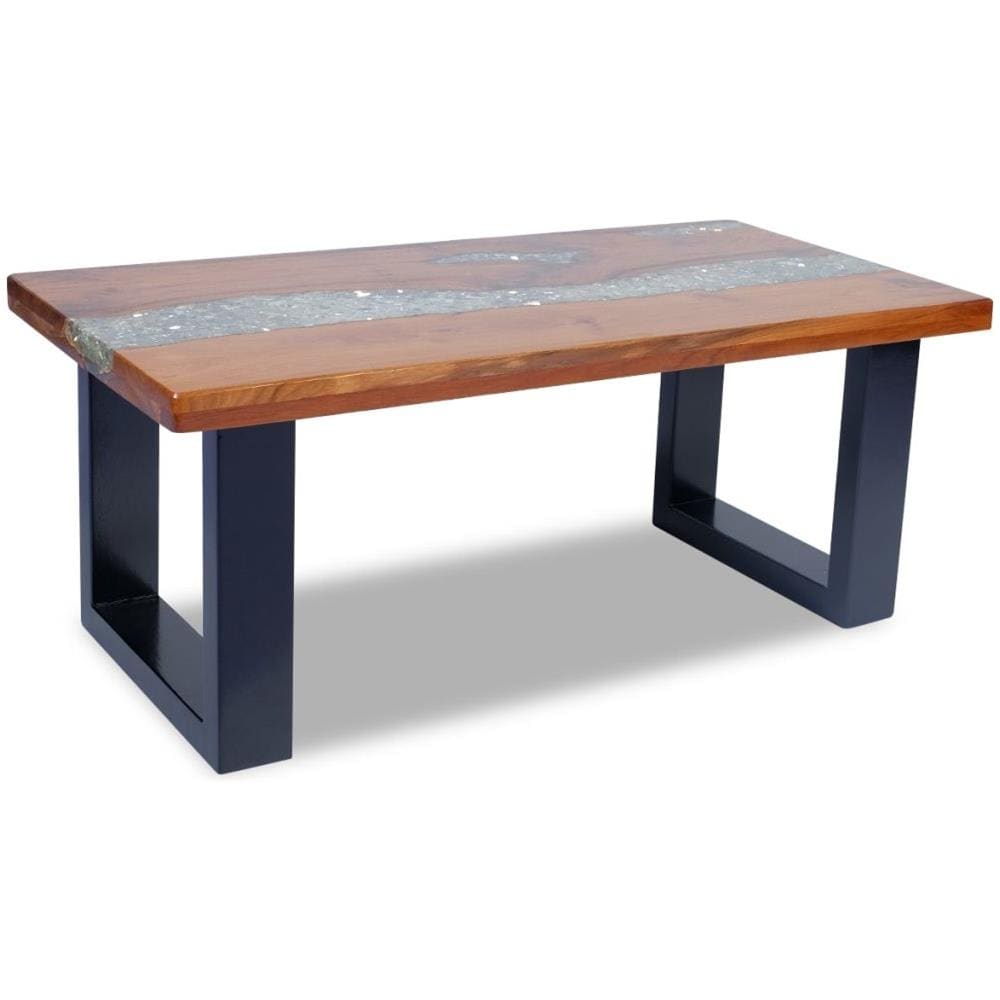 Tavolino Da Caffè In Legno Di Teak Solido E Resina 100x50 Cm - Foto 6