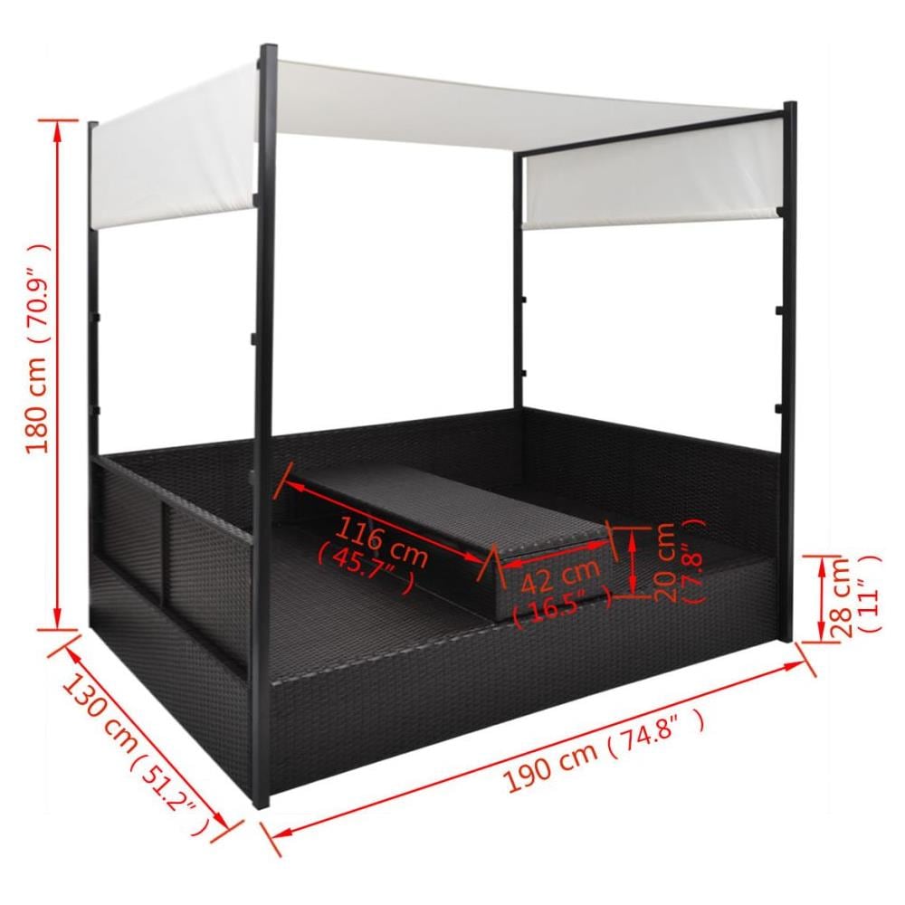 Lettino da Giardino con Tetto Nero 190x130 cm in Polyrattan - Foto 7