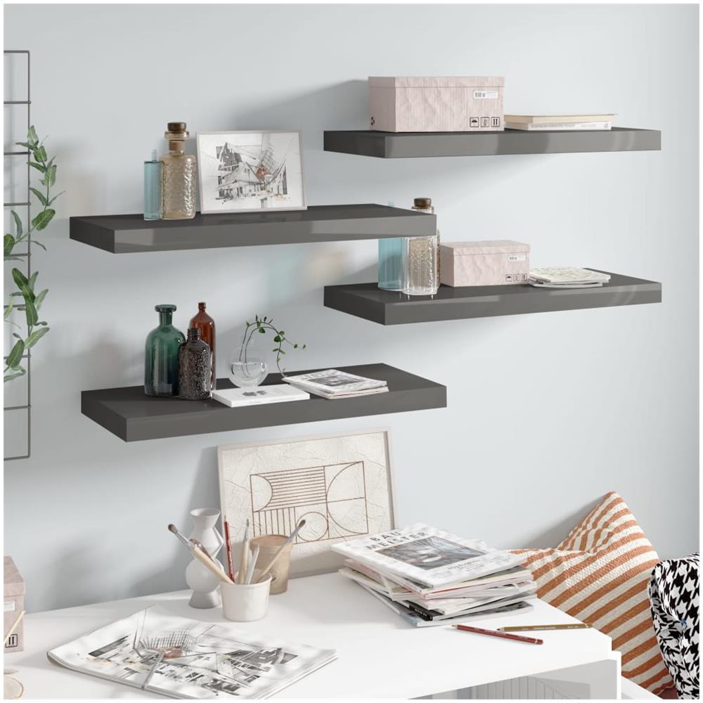 Scaffali A Parete 4 Pz Grigio Lucido 60x23,5x3,8 Cm In Mdf - Foto 1