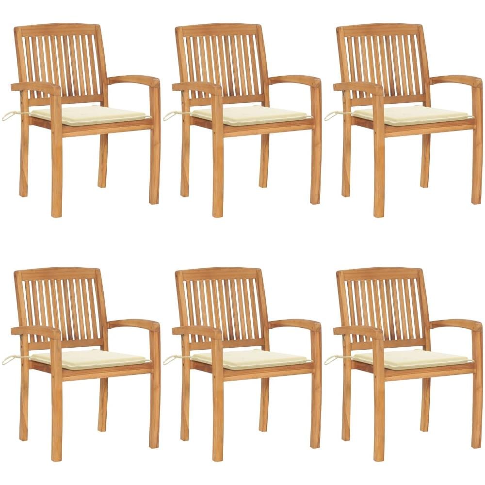 Sedie da Giardino Impilabili con Cuscini 6 pz Massello di Teak - Foto 1