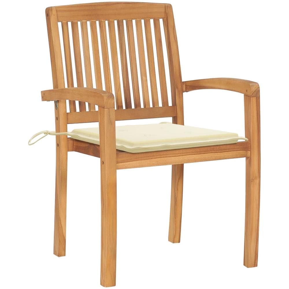 Sedie da Giardino Impilabili con Cuscini 6 pz Massello di Teak - Foto 2