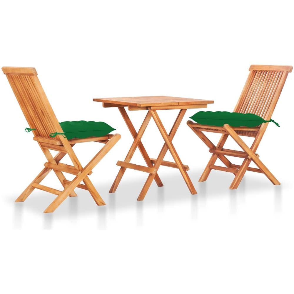 Set da Bistrot 3 pz con Cuscini Verdi in Legno Massello di Teak - Foto 1