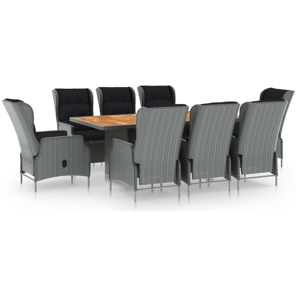 Set Pranzo da Giardino 9pz con Cuscini Polyrattan Grigio Chiaro - Foto 1