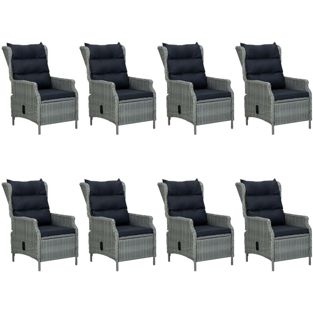 Set Pranzo da Giardino 9pz con Cuscini Polyrattan Grigio Chiaro - Foto 2