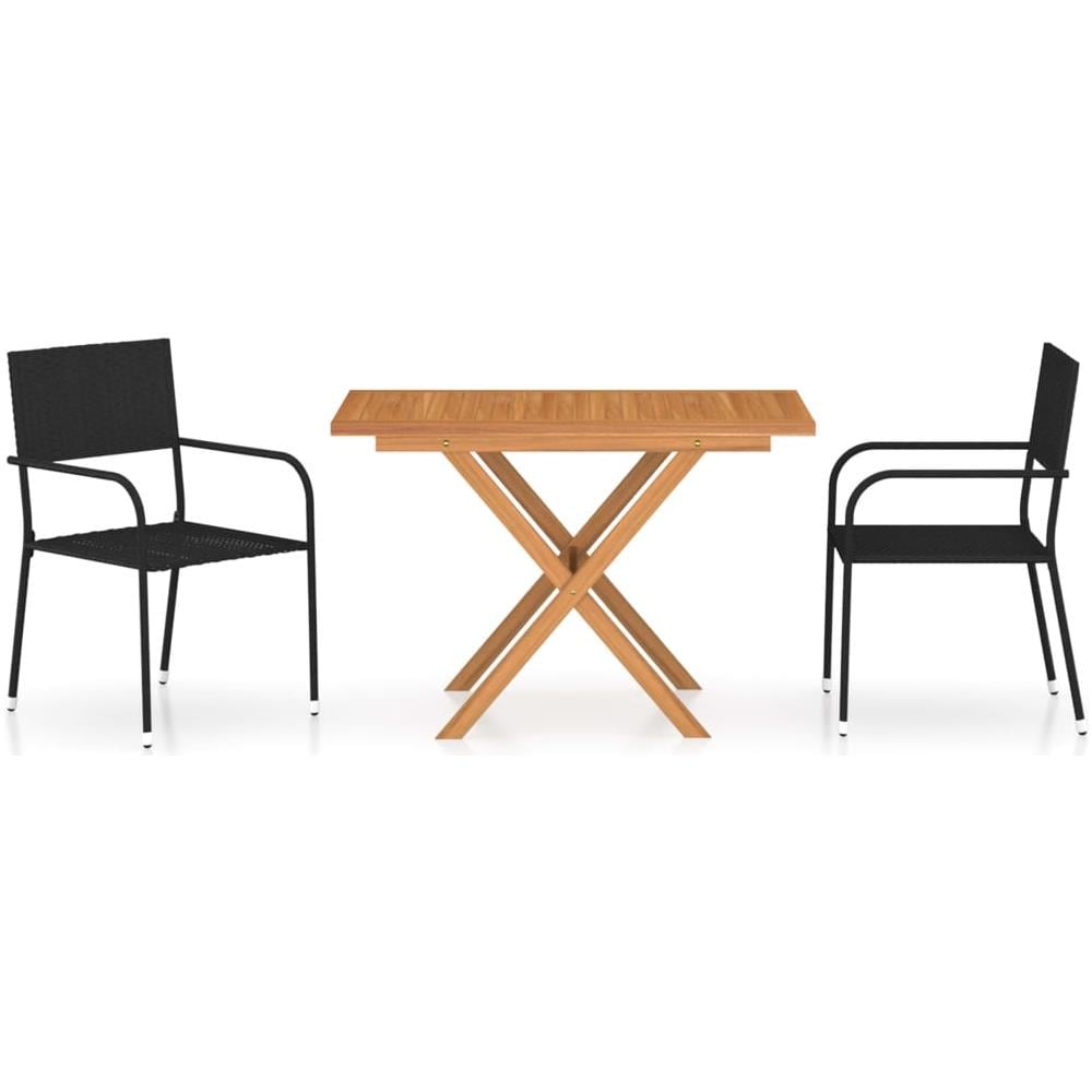 Set da Pranzo Giardino 3 pz Polyrattan e Massello Acacia Nero - Foto 1