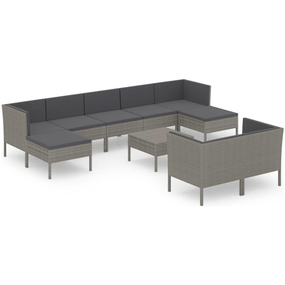 Set Divani Da Giardino 10 Pz Con Cuscini In Polyrattan Grigio - Foto 2