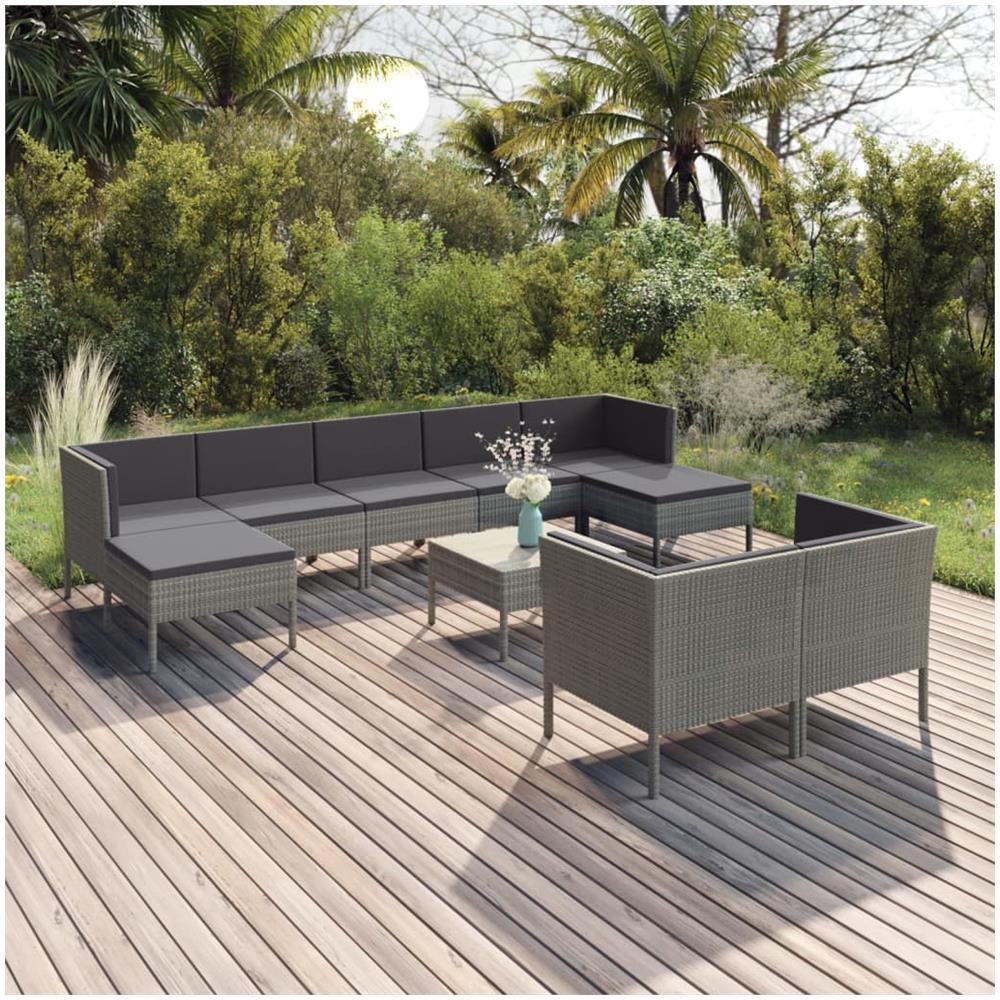 Set Divani Da Giardino 10 Pz Con Cuscini In Polyrattan Grigio - Foto 1