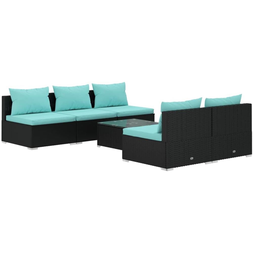 Set Divani Da Giardino 6 Pz Con Cuscini In Polyrattan Nero - Foto 1