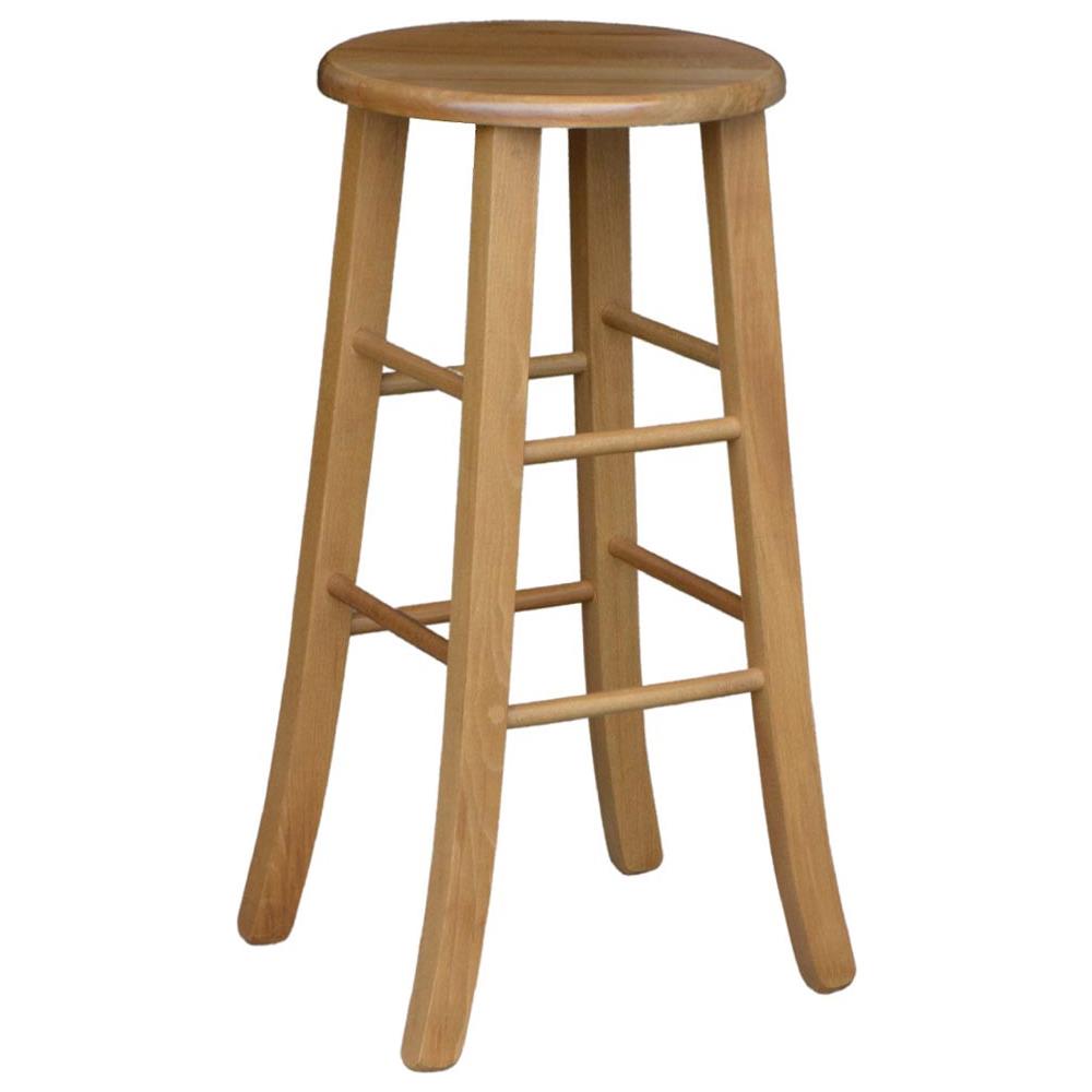 Sgabello Di Legno Con Seduta Rotonda H 67 Noce Chiaro Piedi A Sciabola - Foto 1