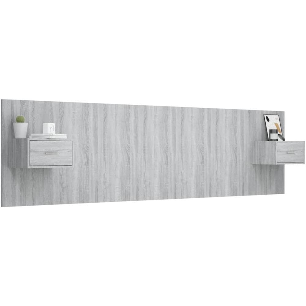 Testiera Letto con Comodini in Legno Multistrato Grigio Sonoma - Foto 3