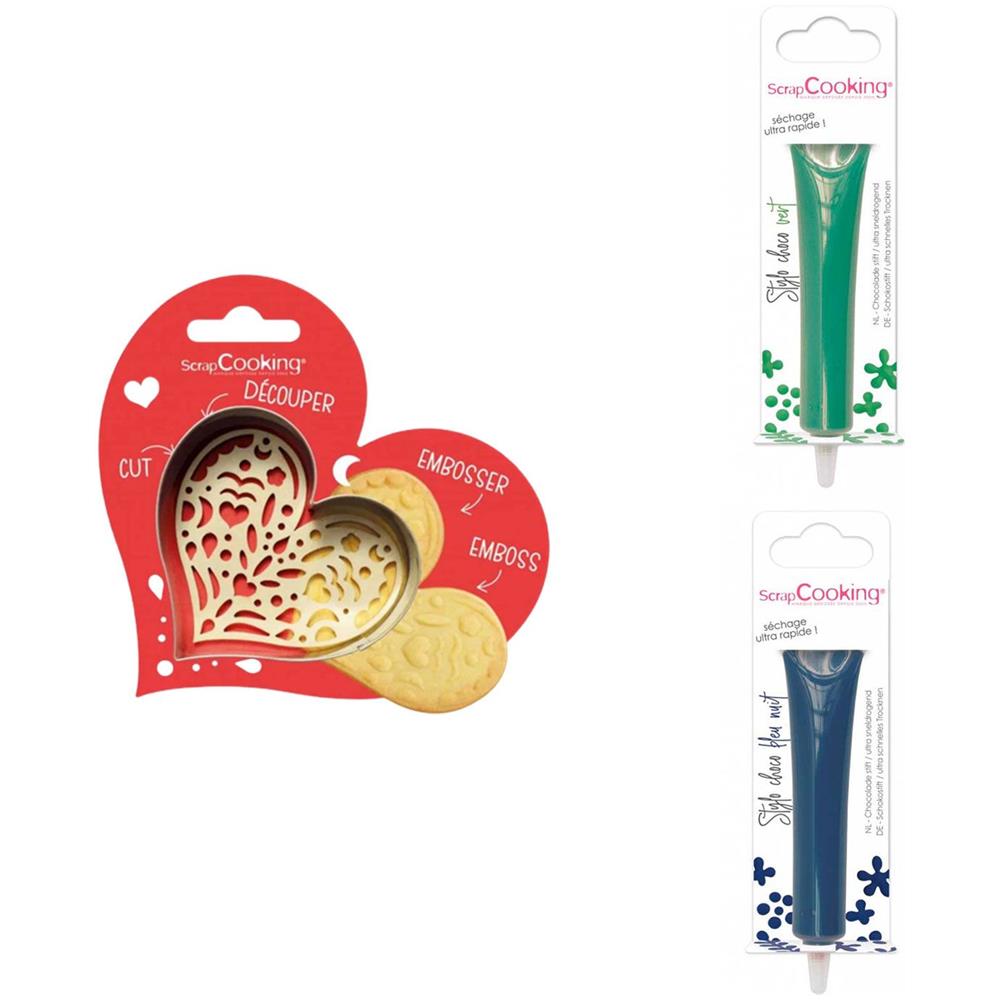 Kit Tagliabiscotti Cuore + 2 Penne Al Cioccolato Verde E Blu Notte - Foto 1