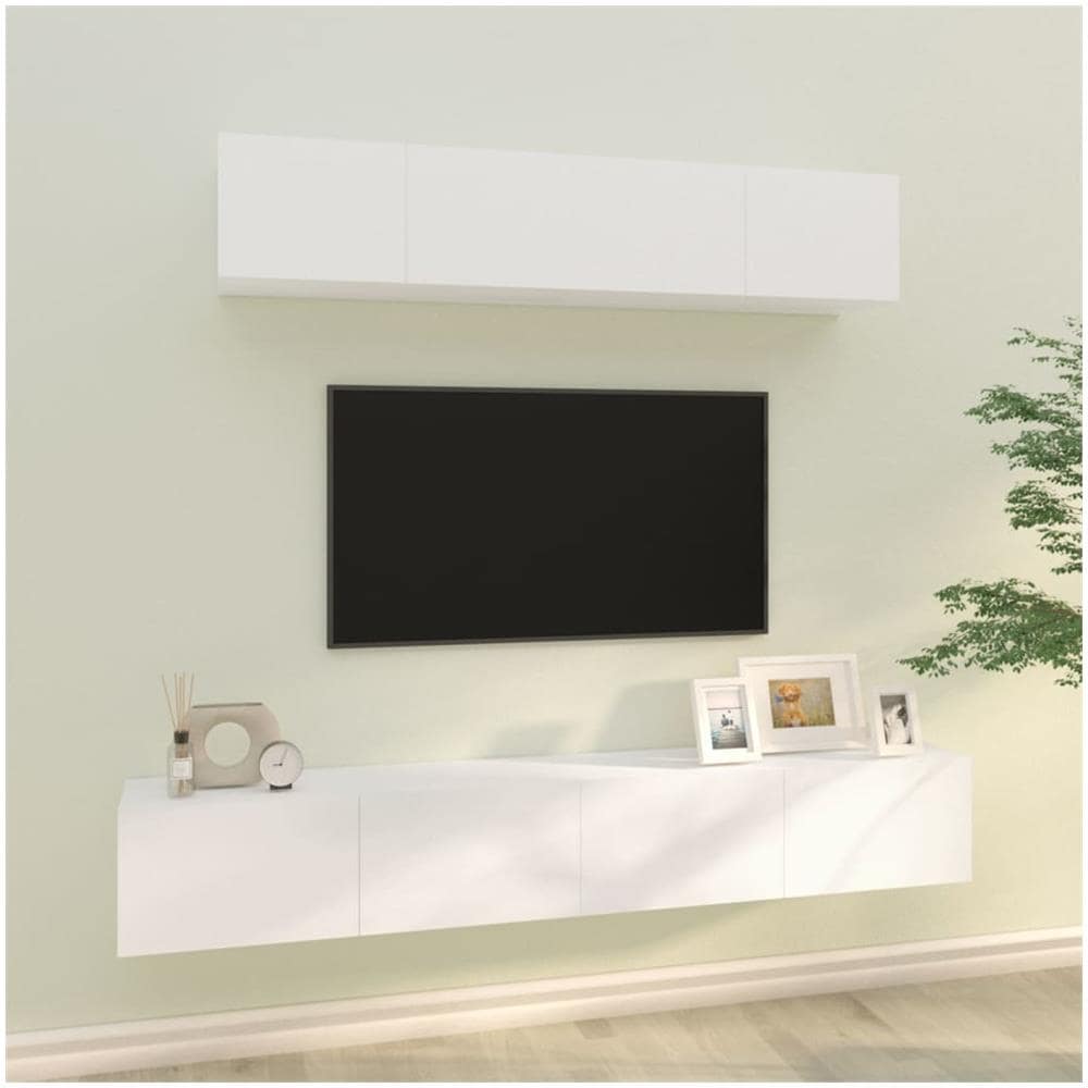 Set Di Mobili Porta Tv 4 Pz Bianco In Legno Multistrato - Foto 1
