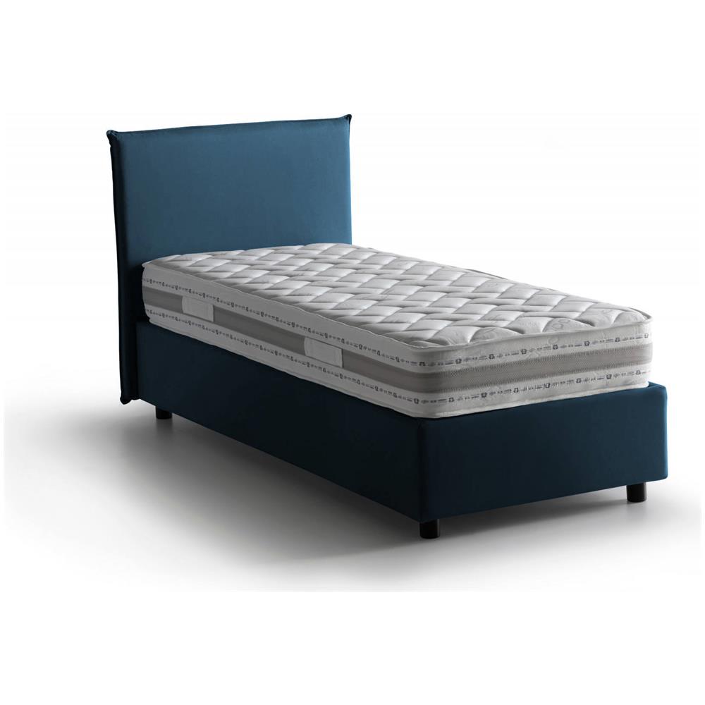 Letto Matrimoniale Beata, Letto Contenitore Con Rivestimento In Tessuto, 100% Made In Italy, Apertura Frontale, Con Materasso Cm 140x190 Incluso, Blu - Foto 2
