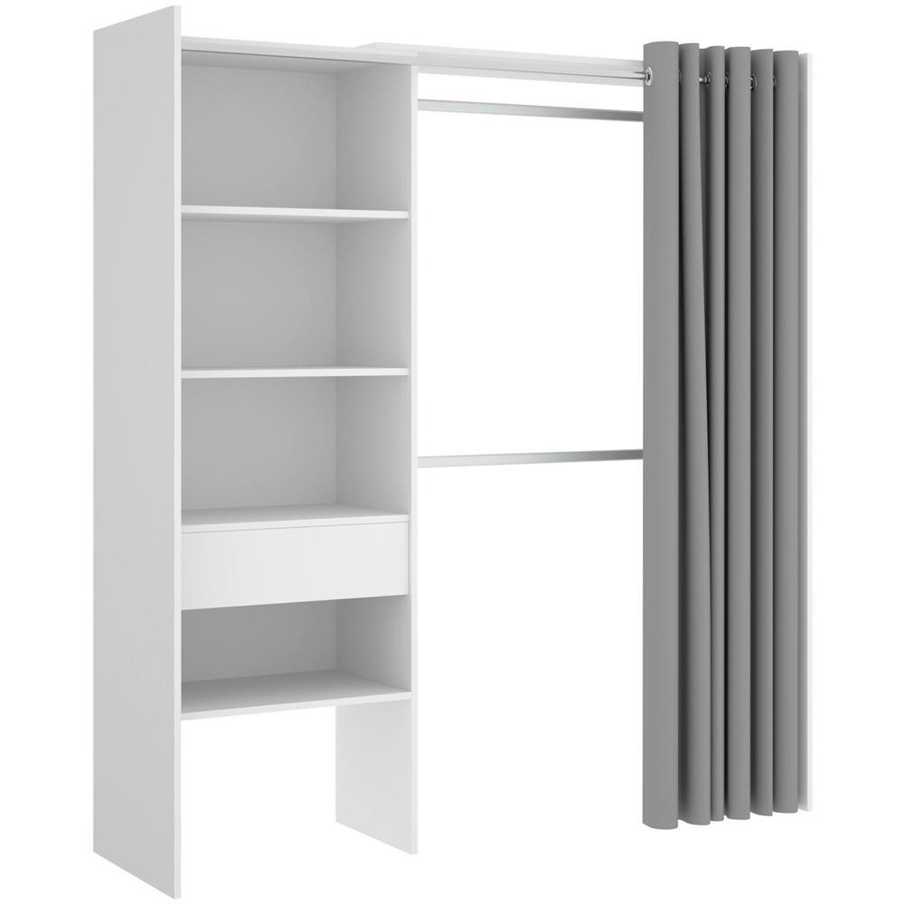 Guardaroba Wetterhorn, Struttura Per Cabina Armadio, Mobile Appendiabiti Aperto, 160x50h205 Cm, Bianco E Grigio - Foto 2