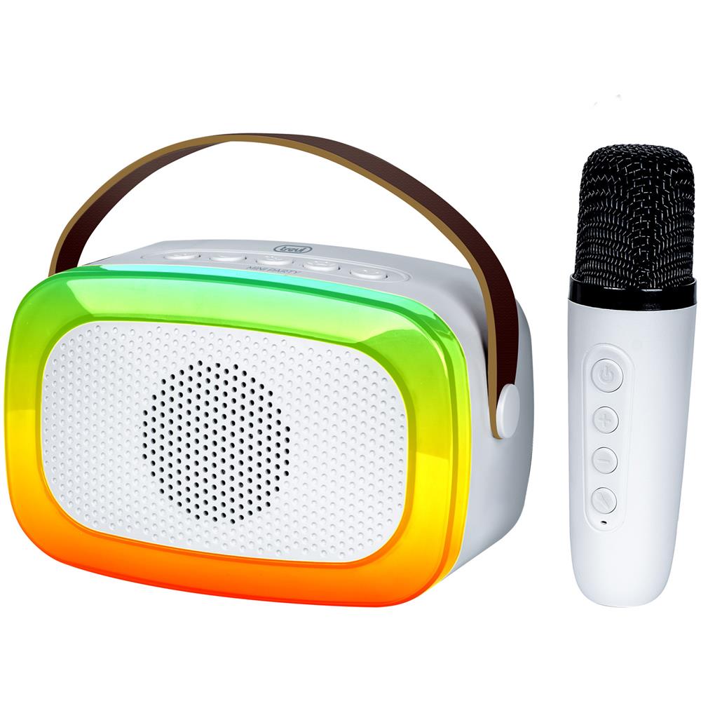 XR 8A01 MINI PARTY Altoparlante Portatile Karaoke Potenza 10 W Bluetooth con Cornice Disco Light Multicolore e Microfono Wireless - Bianco - Foto 2