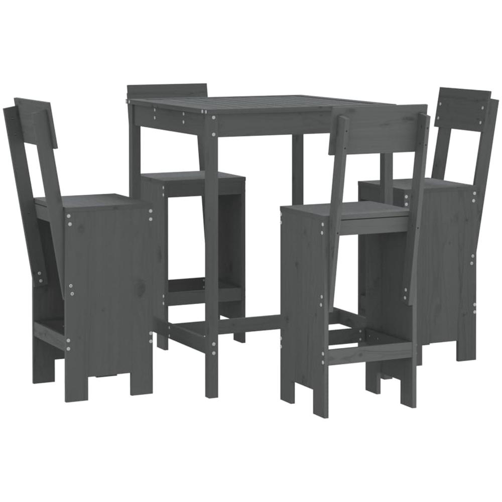 Set Bar Da Giardino 5 Pz Grigio In Legno Massello Di Pino - Foto 2