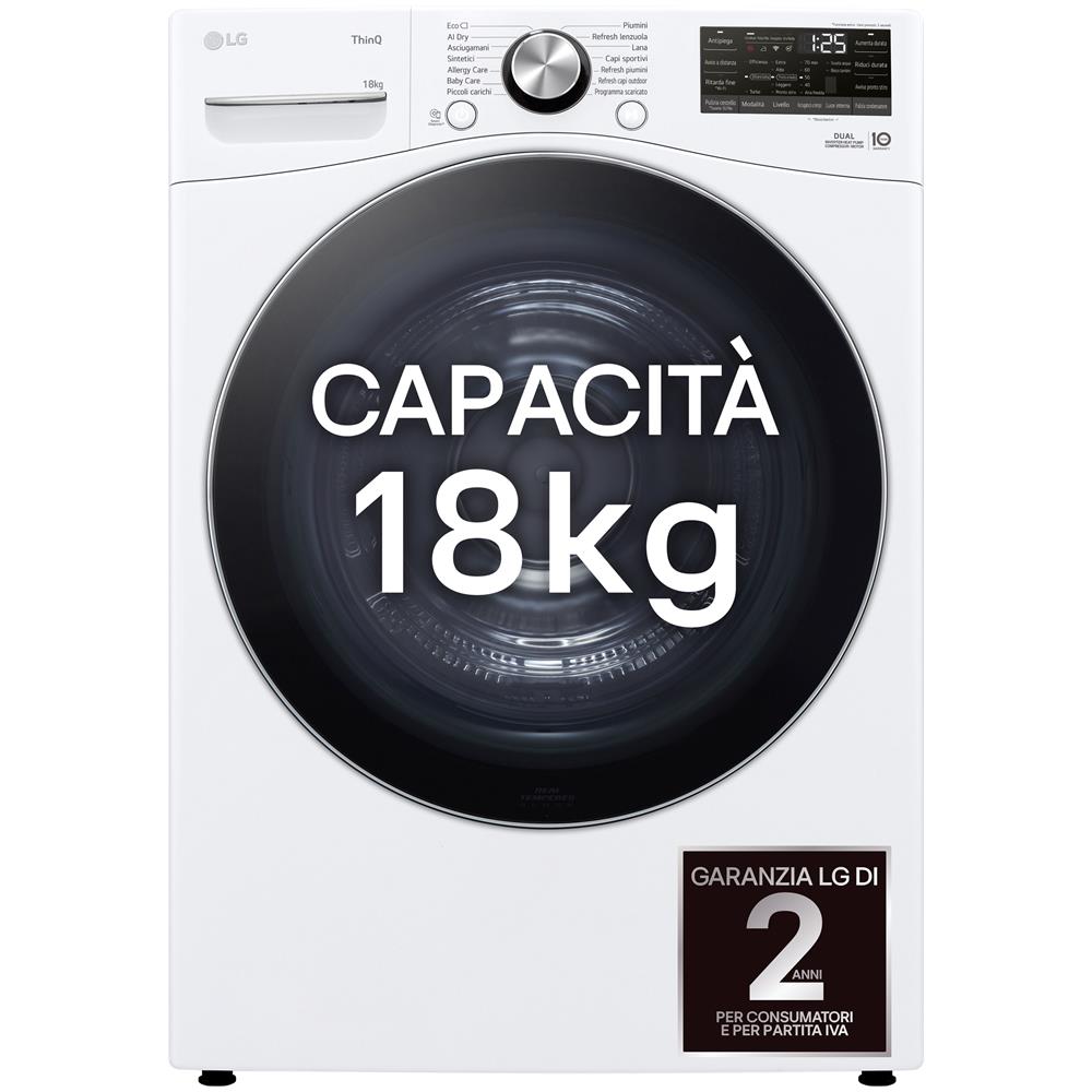 RH18U8AVCW Asciugatrice 18kg Pompa di calore DUAL Inverter Classe D, Motore Direct Drive, AI Dry, Wi-Fi, Bianca - Foto 1