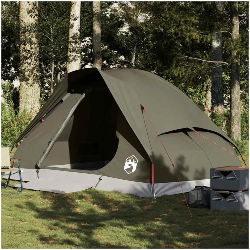 Tenda da Campeggio a Cupola per 4 Persone Marrone Impermeabile - Foto 2