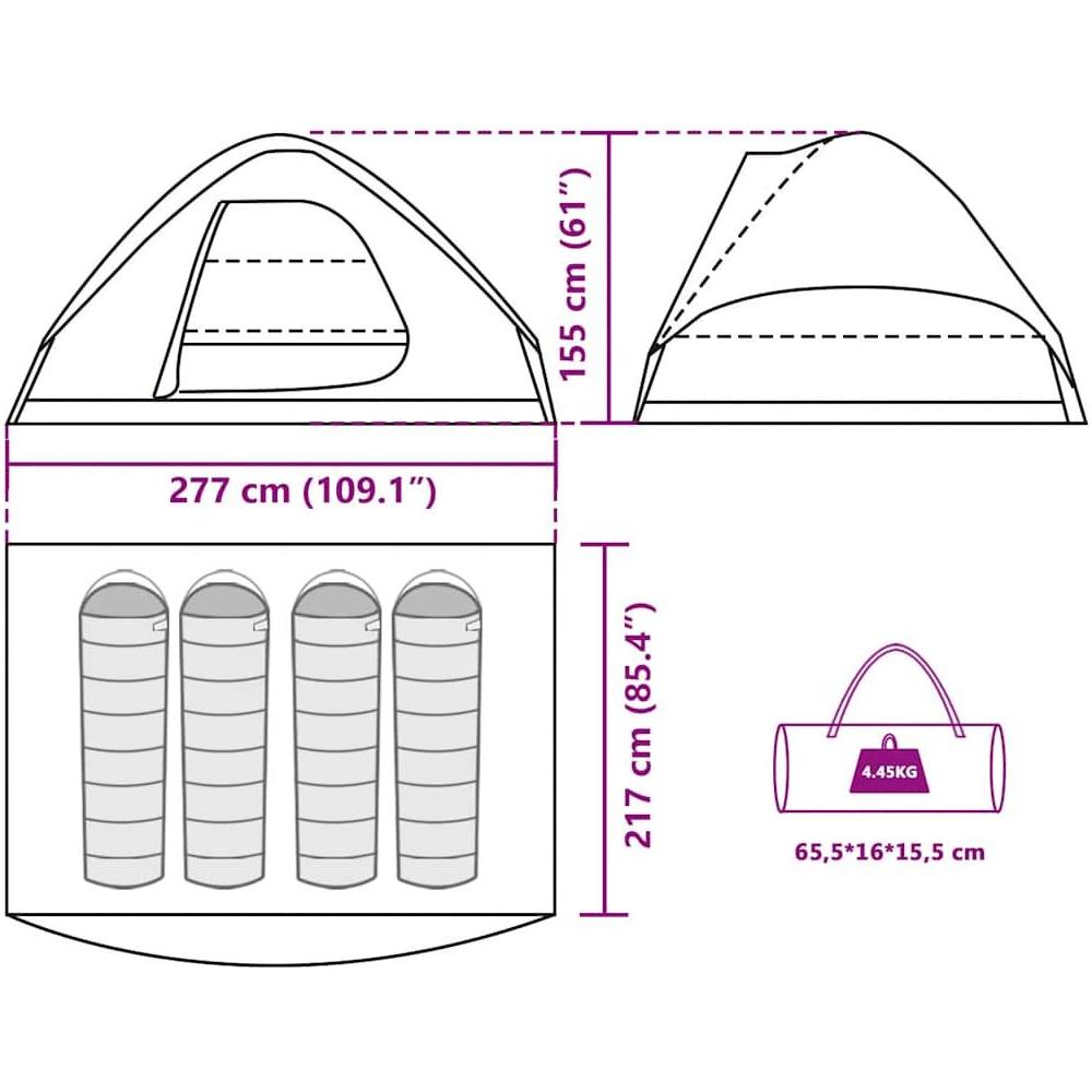 Tenda da Campeggio a Cupola per 4 Persone Marrone Impermeabile - Foto 10