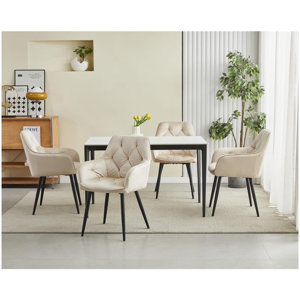Sedia da pranzo LUKK - Velluto beige con gambe nere x1 - Foto 8