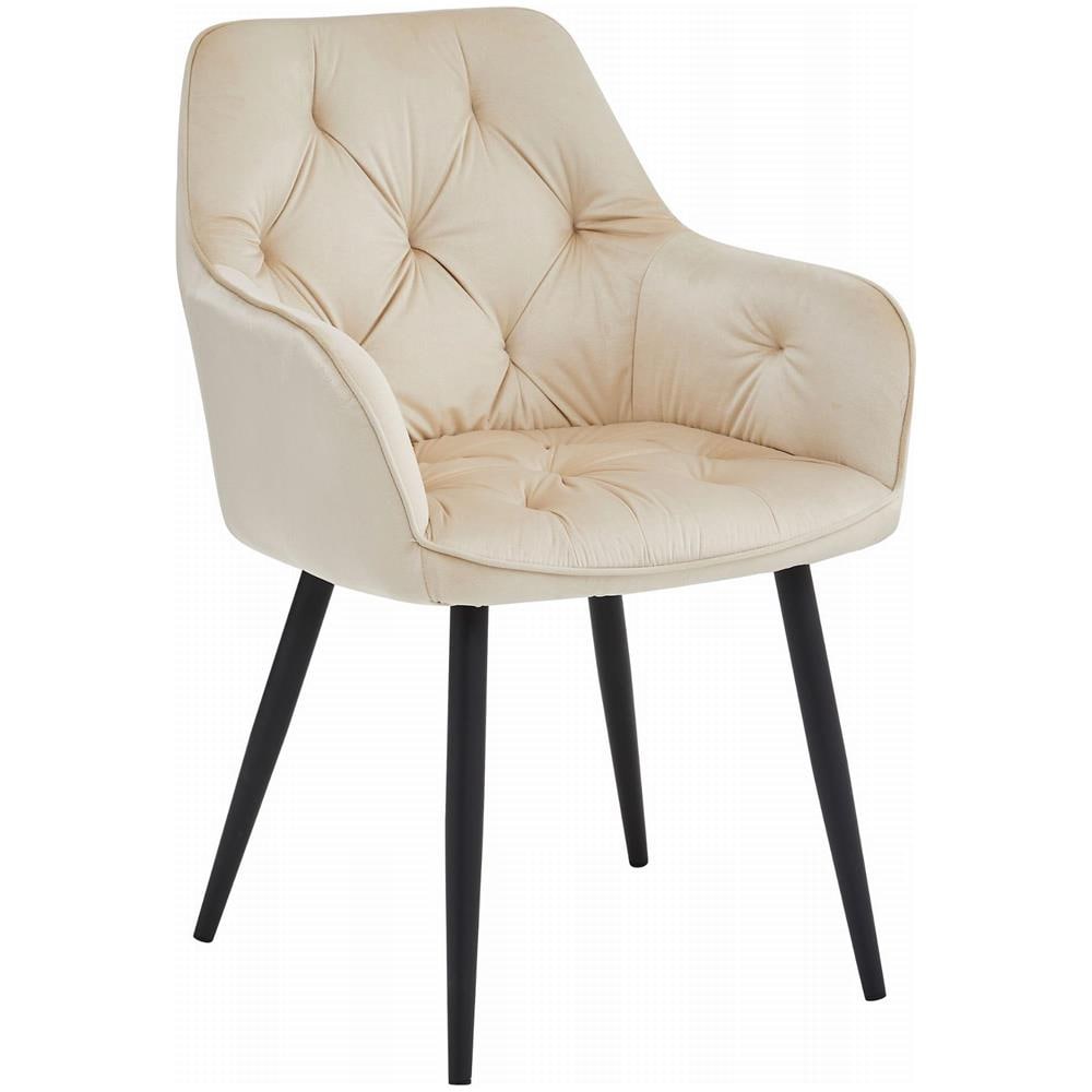 Sedia da pranzo LUKK - Velluto beige con gambe nere x1 - Foto 1